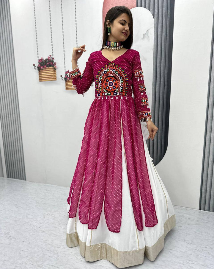 Leriya Print Bombing Lehenga Choli with Kashmiri Work & Real Mirror, Kodi Lace - Designer  Wear