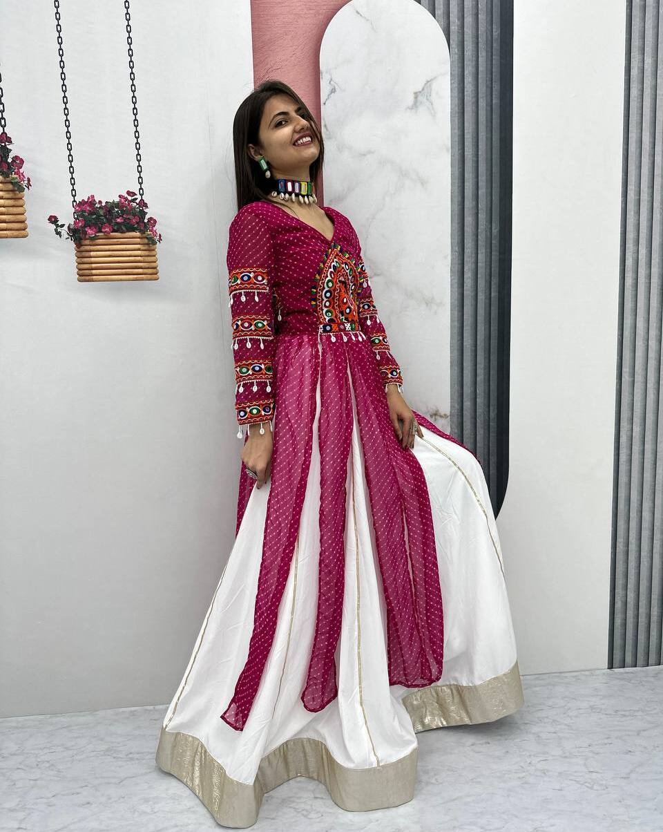 Leriya Print Bombing Lehenga Choli with Kashmiri Work & Real Mirror, Kodi Lace - Designer  Wear