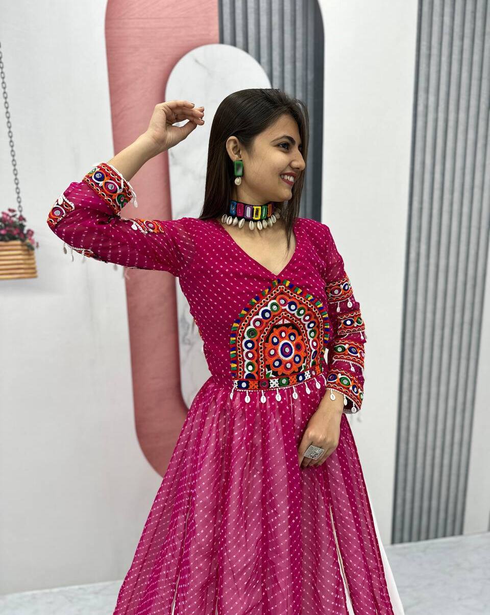 Leriya Print Bombing Lehenga Choli with Kashmiri Work & Real Mirror, Kodi Lace - Designer  Wear