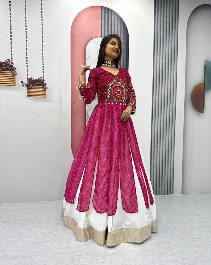 Leriya Print Bombing Lehenga Choli with Kashmiri Work & Real Mirror, Kodi Lace - Designer  Wear